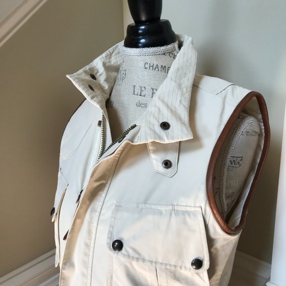 Ralph Lauren Safari Utility Vest Womens 10 Beige Tan Zip Up Front Leather Trim - Picture 9 of 13